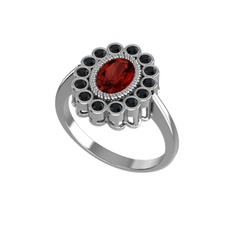 Garnet ve siyah zirkon 18 ayar beyaz altın yüzük