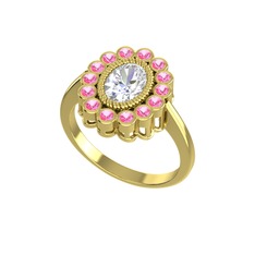 Rayiha Yüzük - Swarovski ve pembe kuvars 8 ayar altın yüzük #12g24mb