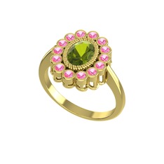 Rayiha Yüzük - Peridot ve pembe kuvars 8 ayar altın yüzük #12mp5oe