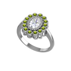 Rayiha Yüzük - Swarovski ve peridot 18 ayar beyaz altın yüzük #12qhbls