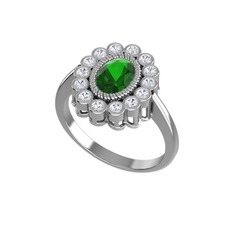 Yeşil kuvars ve swarovski 14 ayar beyaz altın yüzük