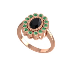 Rayiha Yüzük - Siyah zirkon ve kök zümrüt 14 ayar rose altın yüzük #13axcyh