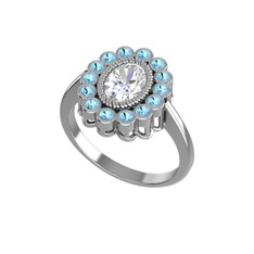 Rayiha Yüzük - Beyaz zirkon ve akuamarin 14 ayar beyaz altın yüzük #14ixbf1