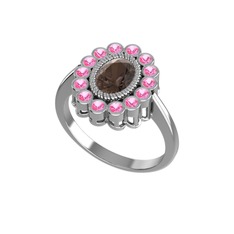 Dumanlı kuvars ve pembe kuvars 925 ayar gümüş yüzük