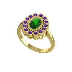 Rayiha Yüzük - Yeşil kuvars ve ametist 925 ayar altın kaplama gümüş yüzük #14yshxy