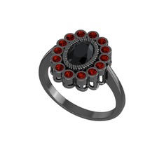 Rayiha Yüzük - Siyah zirkon ve garnet 925 ayar siyah rodyum kaplama gümüş yüzük #15azaw3