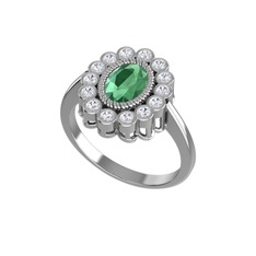 Rayiha Yüzük - Kök zümrüt ve pırlanta 14 ayar beyaz altın yüzük (0.21 karat) #15w9m9e