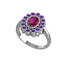 Rodolit garnet ve ametist 8 ayar beyaz altın yüzük