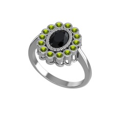 Siyah zirkon ve peridot 18 ayar beyaz altın yüzük