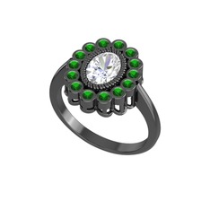 Swarovski ve yeşil kuvars 925 ayar siyah rodyum kaplama gümüş yüzük