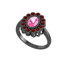 Pembe kuvars ve garnet 925 ayar siyah rodyum kaplama gümüş yüzük