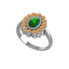 Rayiha Yüzük - Yeşil kuvars ve sitrin 8 ayar beyaz altın yüzük #18bbkcw