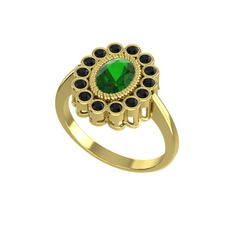 Rayiha Yüzük - Yeşil kuvars ve siyah zirkon 925 ayar altın kaplama gümüş yüzük #18fk50d