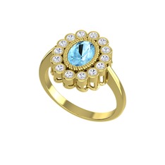Rayiha Yüzük - Akuamarin ve beyaz zirkon 14 ayar altın yüzük #18ht607