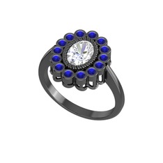 Rayiha Yüzük - Swarovski ve lab safir 925 ayar siyah rodyum kaplama gümüş yüzük #19g37oa