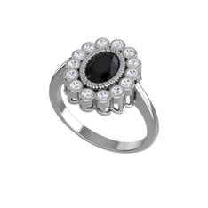 Rayiha Yüzük - Siyah zirkon ve swarovski 18 ayar beyaz altın yüzük #19t3asr