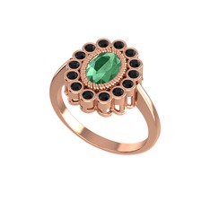 Kök zümrüt ve siyah zirkon 925 ayar rose altın kaplama gümüş yüzük