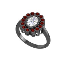 Swarovski ve garnet 925 ayar siyah rodyum kaplama gümüş yüzük