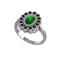 Rayiha Yüzük - Yeşil kuvars ve siyah zirkon 8 ayar beyaz altın yüzük #1b1wad2