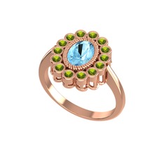 Akuamarin ve peridot 14 ayar rose altın yüzük