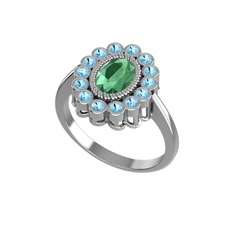 Rayiha Yüzük - Kök zümrüt ve akuamarin 8 ayar beyaz altın yüzük #1bvlw9v