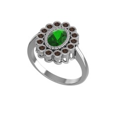 Rayiha Yüzük - Yeşil kuvars ve dumanlı kuvars 18 ayar beyaz altın yüzük #1cbs28