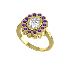 Swarovski ve ametist 8 ayar altın yüzük