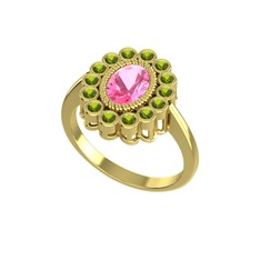 Rayiha Yüzük - Pembe kuvars ve peridot 925 ayar altın kaplama gümüş yüzük #1e36hca