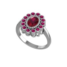 Rayiha Yüzük - Kök yakut ve rodolit garnet 14 ayar beyaz altın yüzük #1et6fm