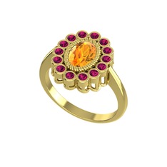 Sitrin ve rodolit garnet 18 ayar altın yüzük