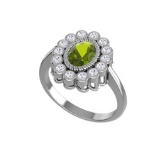 Peridot ve swarovski 18 ayar beyaz altın yüzük
