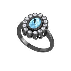 Rayiha Yüzük - Akuamarin ve swarovski 925 ayar siyah rodyum kaplama gümüş yüzük #1f5i5kc