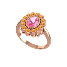 Rayiha Yüzük - Pembe kuvars ve sitrin 925 ayar rose altın kaplama gümüş yüzük #1faducq