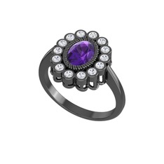Rayiha Yüzük - Ametist ve swarovski 925 ayar siyah rodyum kaplama gümüş yüzük #1fr4bkb
