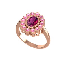 Rodolit garnet ve pembe kuvars 8 ayar rose altın yüzük