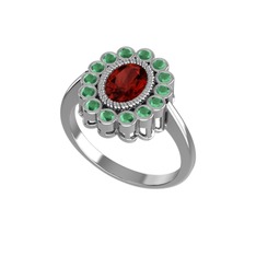 Rayiha Yüzük - Garnet ve kök zümrüt 18 ayar beyaz altın yüzük #1g3mm5p