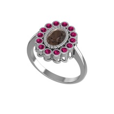 Rayiha Yüzük - Dumanlı kuvars ve rodolit garnet 14 ayar beyaz altın yüzük #1g8bbf5