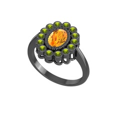 Rayiha Yüzük - Sitrin ve peridot 925 ayar siyah rodyum kaplama gümüş yüzük #1g8z3ui