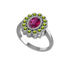 Rodolit garnet ve peridot 8 ayar beyaz altın yüzük