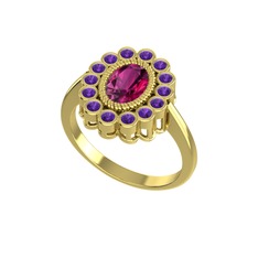 Rayiha Yüzük - Rodolit garnet ve ametist 14 ayar altın yüzük #1gmo5df