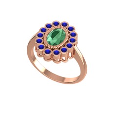 Rayiha Yüzük - Kök zümrüt ve lab safir 8 ayar rose altın yüzük #1grbeda