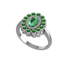 Kök zümrüt ve yeşil kuvars 925 ayar gümüş yüzük