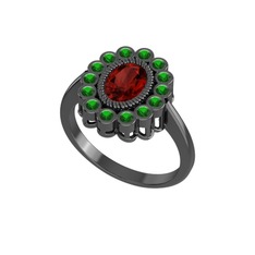 Garnet ve yeşil kuvars 925 ayar siyah rodyum kaplama gümüş yüzük