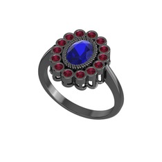 Rayiha Yüzük - Lab safir ve kök yakut 925 ayar siyah rodyum kaplama gümüş yüzük #1j4gaev