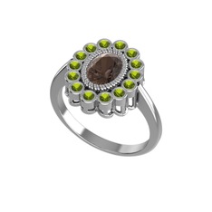 Dumanlı kuvars ve peridot 925 ayar gümüş yüzük