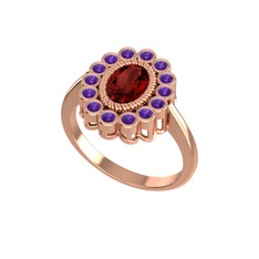 Rayiha Yüzük - Garnet ve ametist 8 ayar rose altın yüzük #1k0x9ho