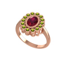 Rayiha Yüzük - Kök yakut ve peridot 14 ayar rose altın yüzük #1kkvh64