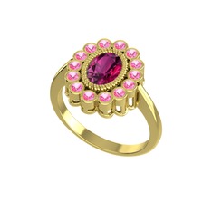 Rodolit garnet ve pembe kuvars 14 ayar altın yüzük