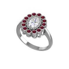 Rayiha Yüzük - Swarovski ve kök yakut 18 ayar beyaz altın yüzük #1l9ztus