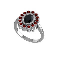 Rayiha Yüzük - Siyah zirkon ve garnet 14 ayar beyaz altın yüzük #1llobe7